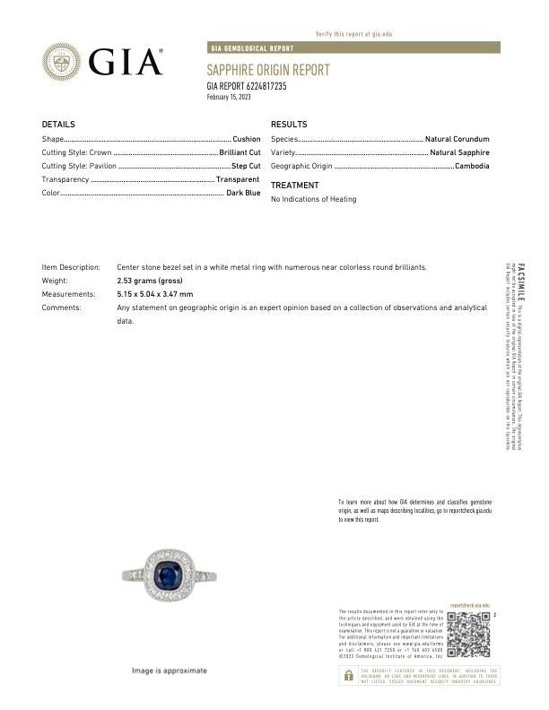 Art Deco Inspired GIA Cambodian No Heat Sapphire Diamond Platinum Ring