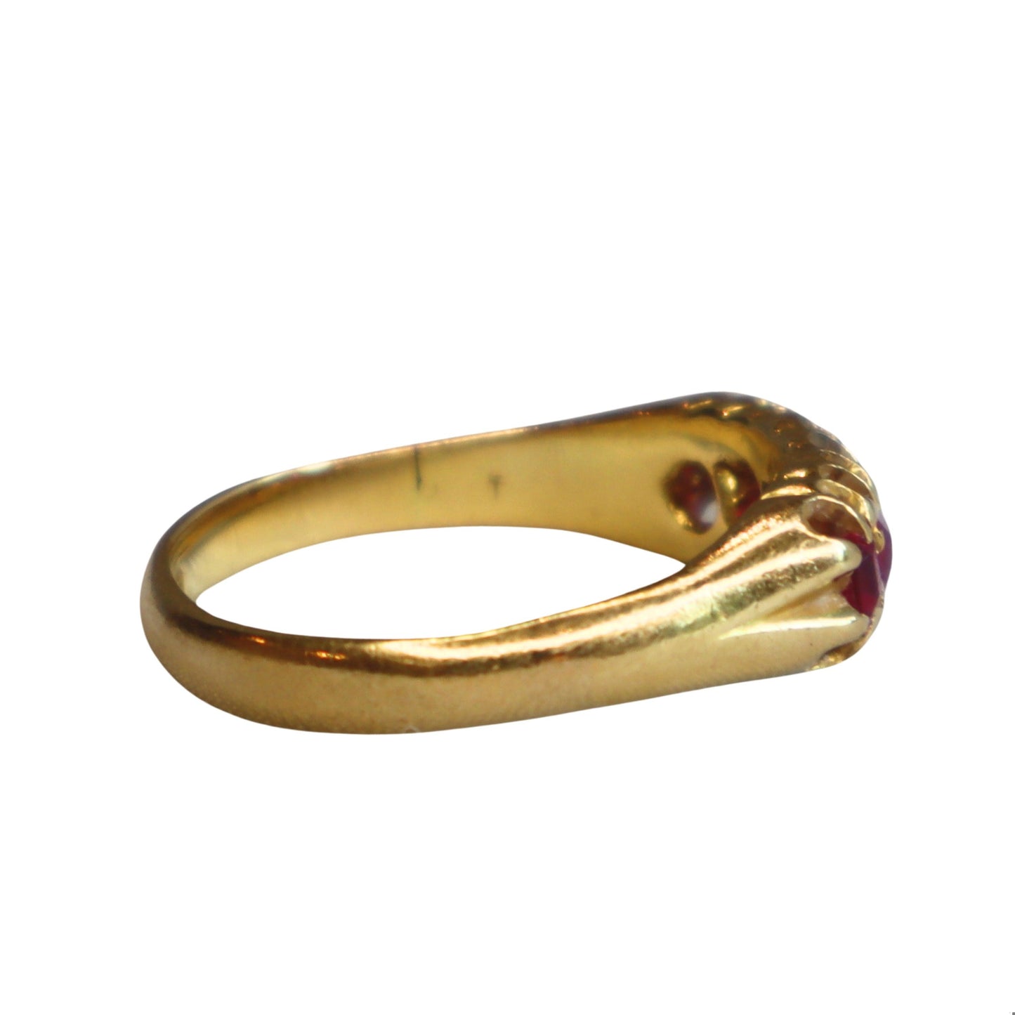 Antique English Ruby 18k Yellow Gold Five Stone Ring