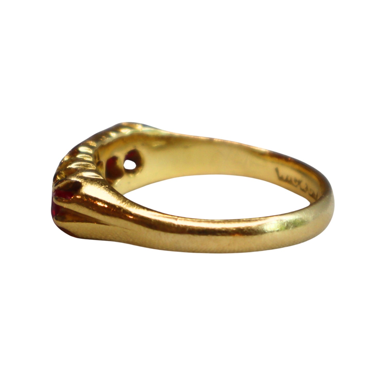 Antique English Ruby 18k Yellow Gold Five Stone Ring
