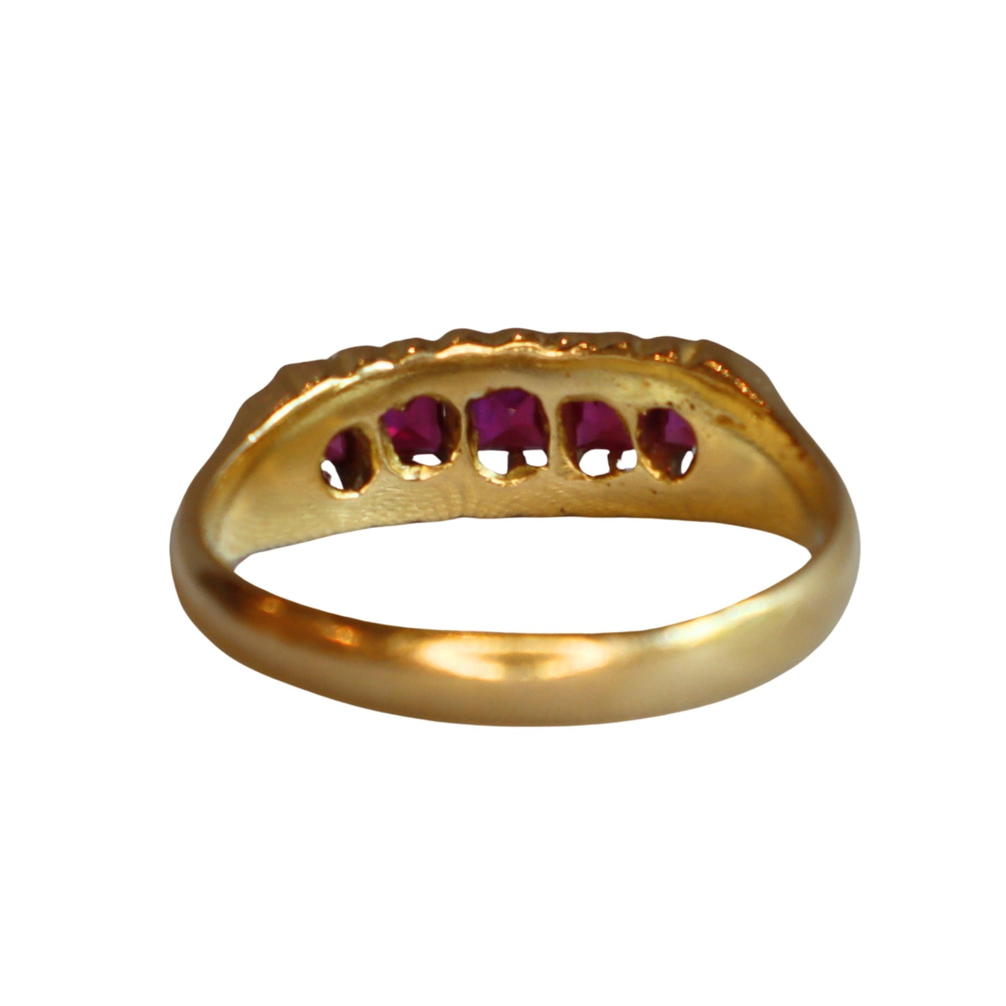 Antique English Ruby 18k Yellow Gold Five Stone Ring