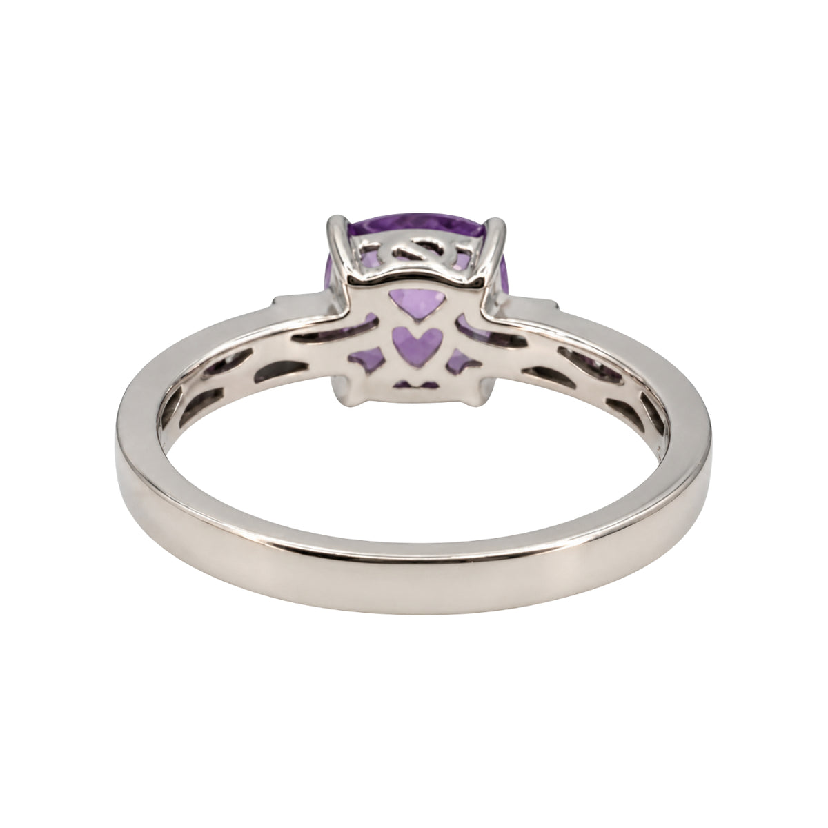 Contemporary Amethyst Diamond 14k White Gold Ring