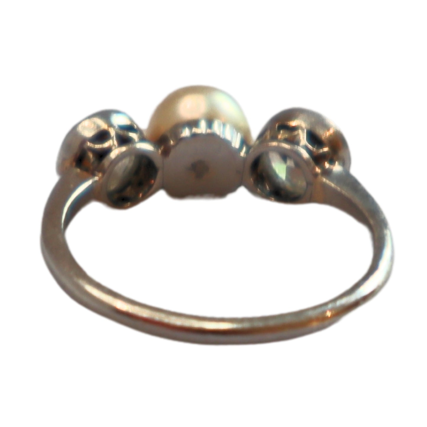 Edwardian Pearl Diamond Platinum Three Stone Ring