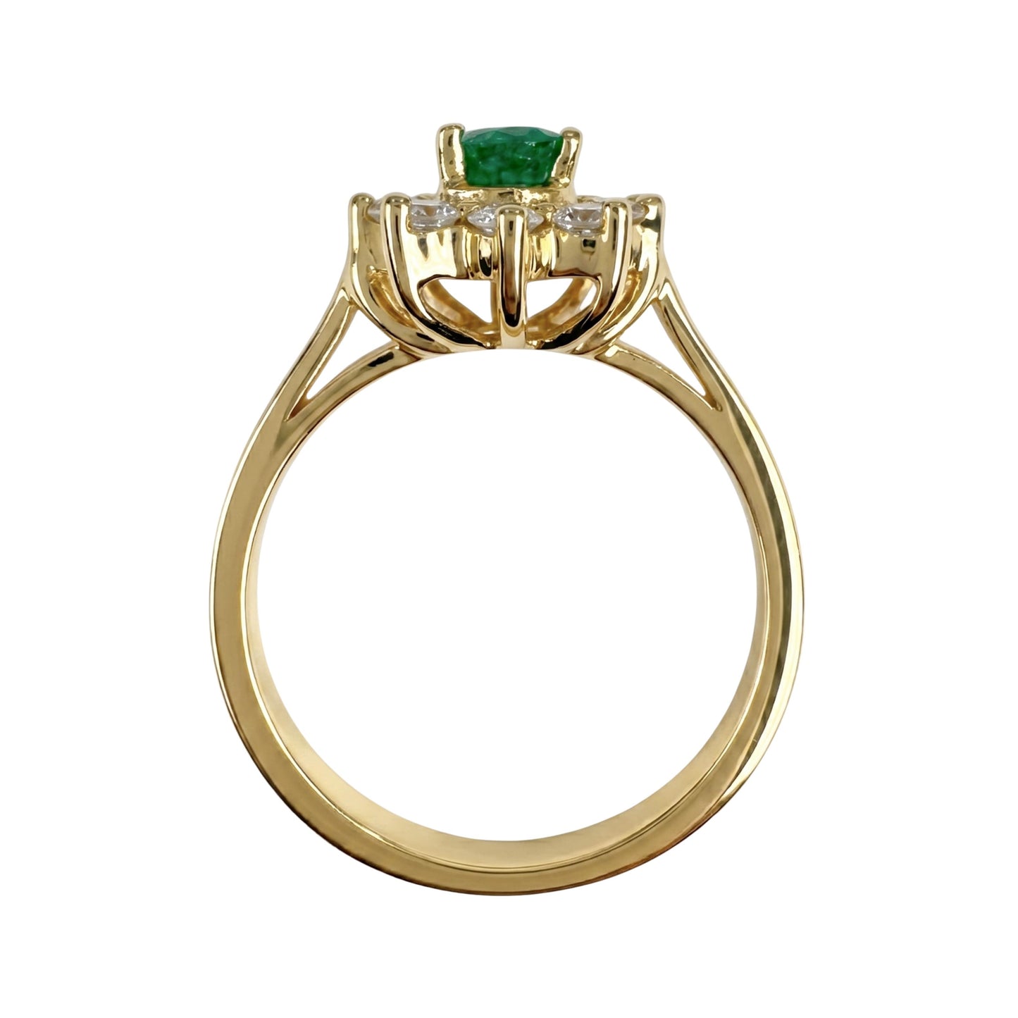 Vintage Emerald Diamond 14k Yellow Gold Cluster Ring