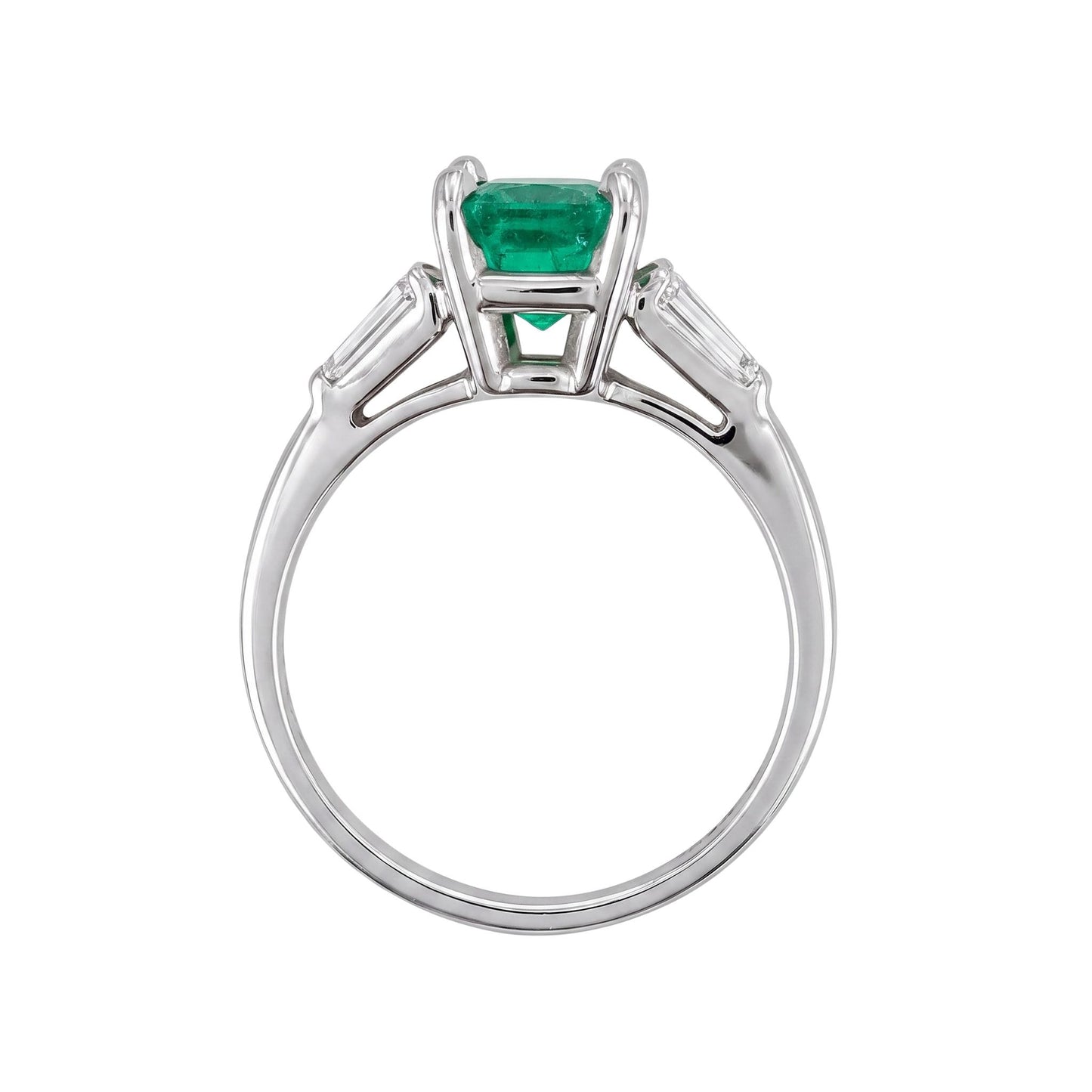 Vintage Emerald Diamond 18k White Gold Ring