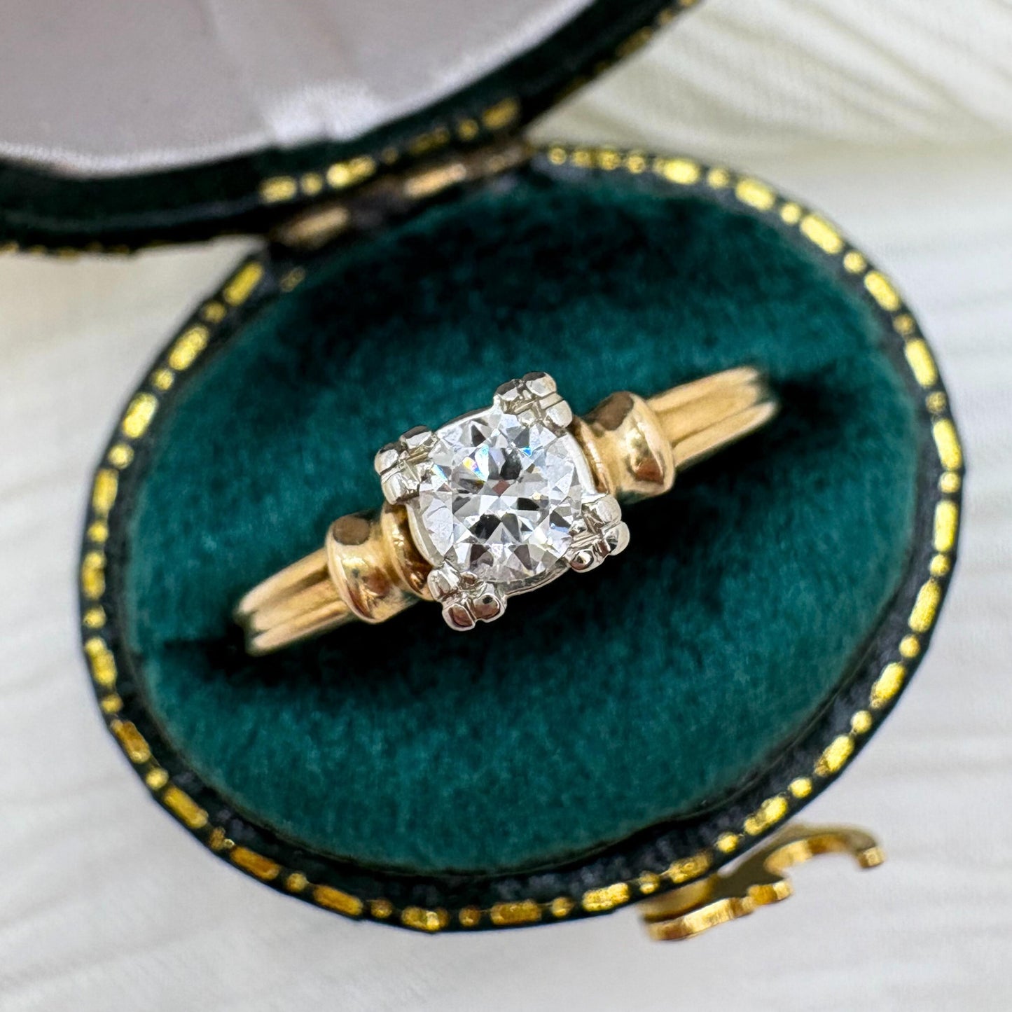 Retro Diamond Two Tone 14k Gold Solitaire Ring