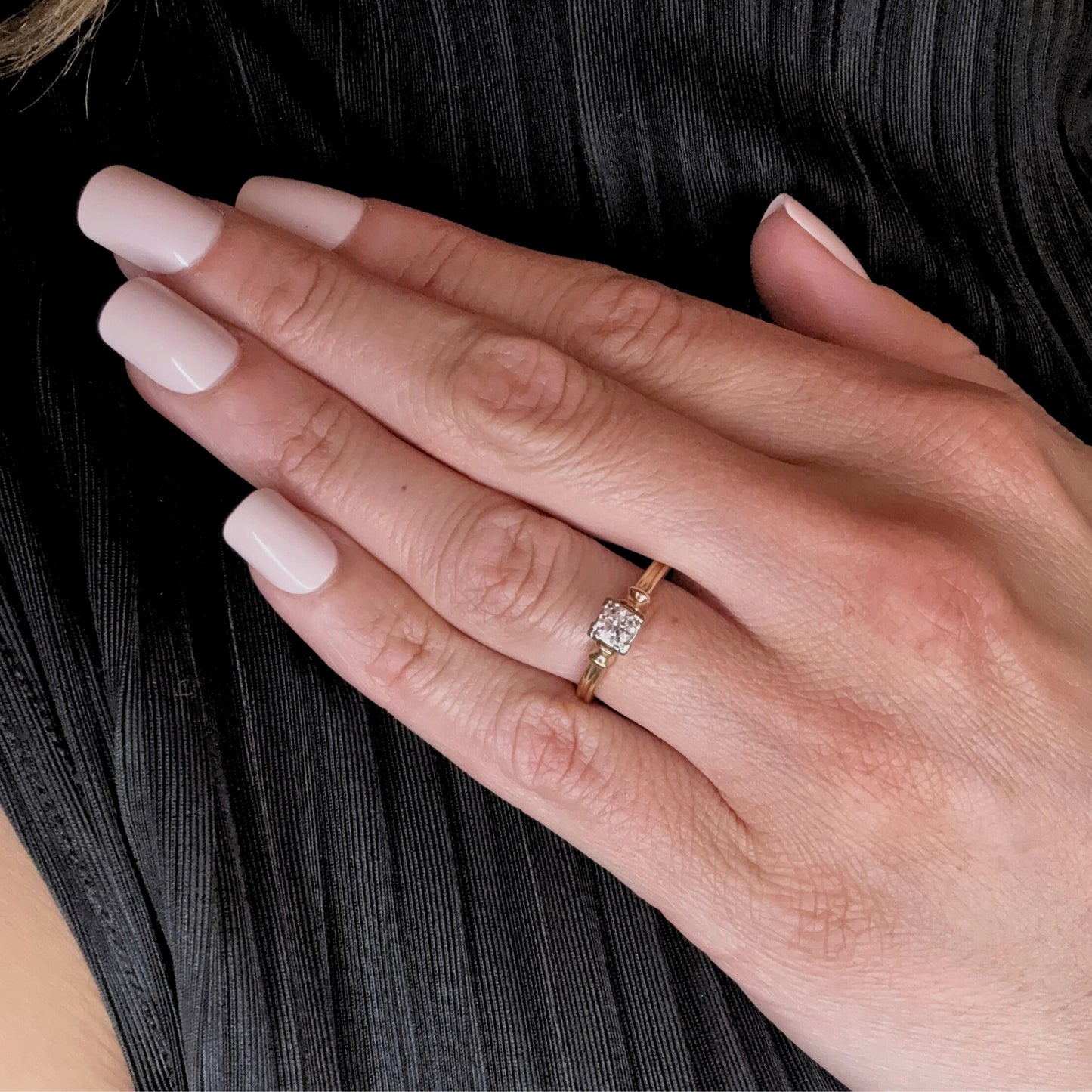 Retro Diamond Two Tone 14k Gold Solitaire Ring
