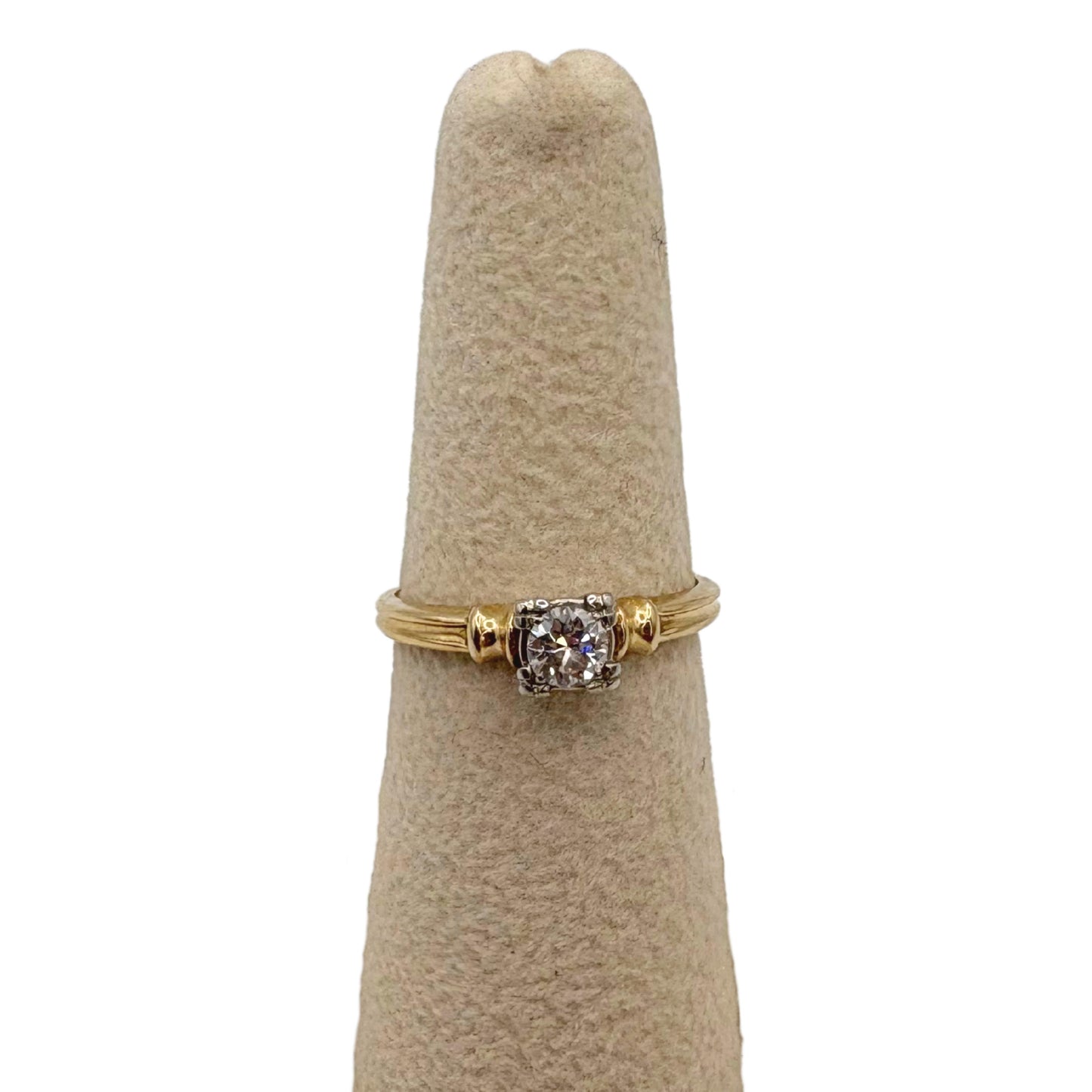 Retro Diamond Two Tone 14k Gold Solitaire Ring