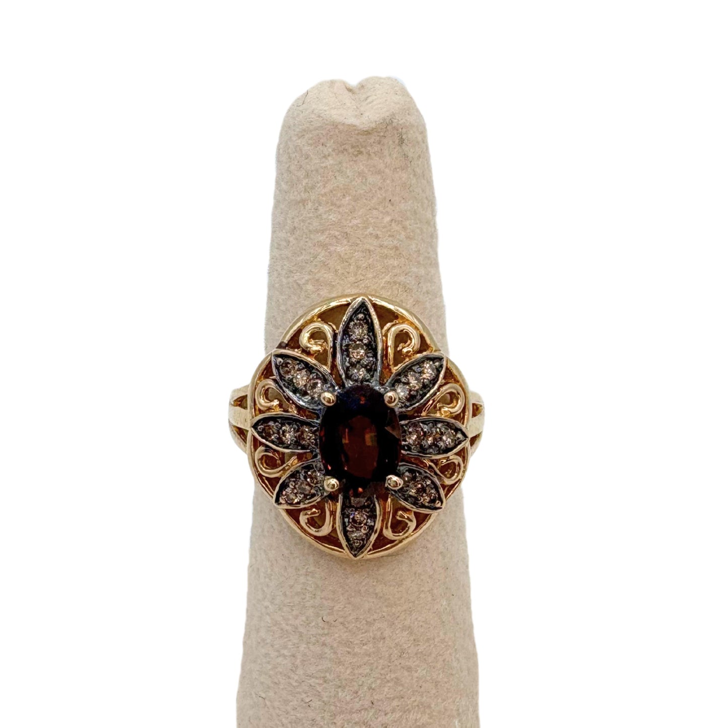 Vintage Garnet Diamond 14k Yellow Gold Ring