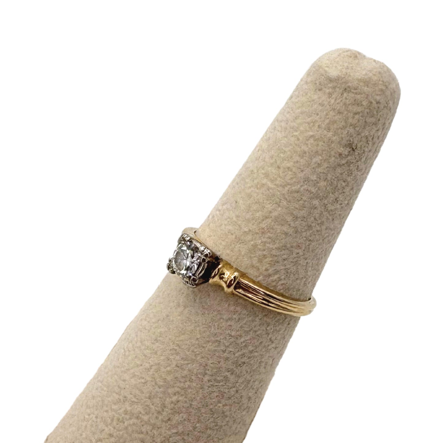Retro Diamond Two Tone 14k Gold Solitaire Ring