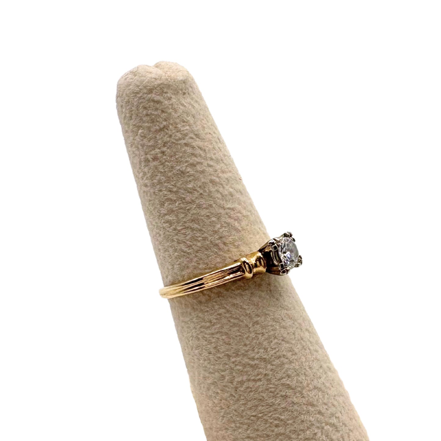 Retro Diamond Two Tone 14k Gold Solitaire Ring