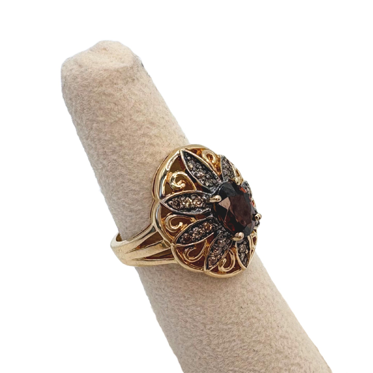 Vintage Garnet Diamond 14k Yellow Gold Ring