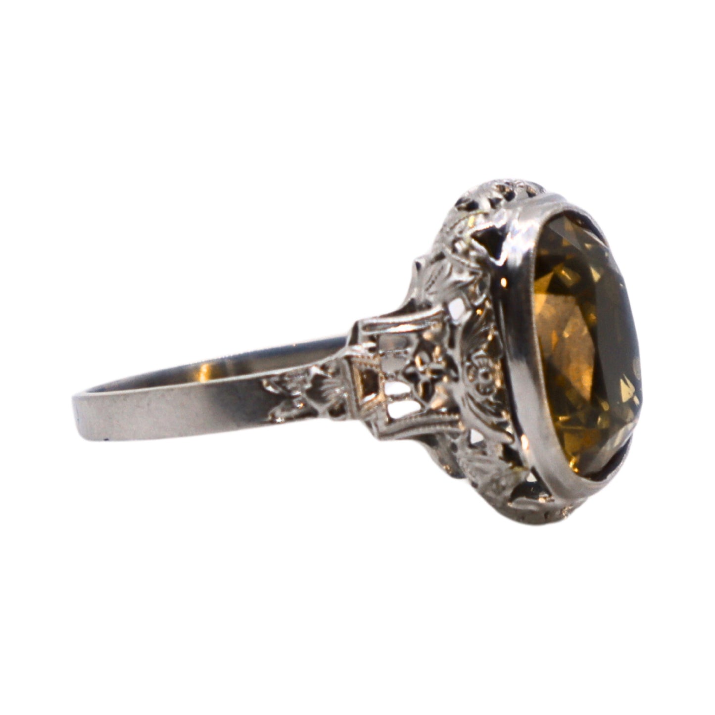 Late Art Deco Untermeyer Robbins & Co. Citrine 14k White Gold Ring