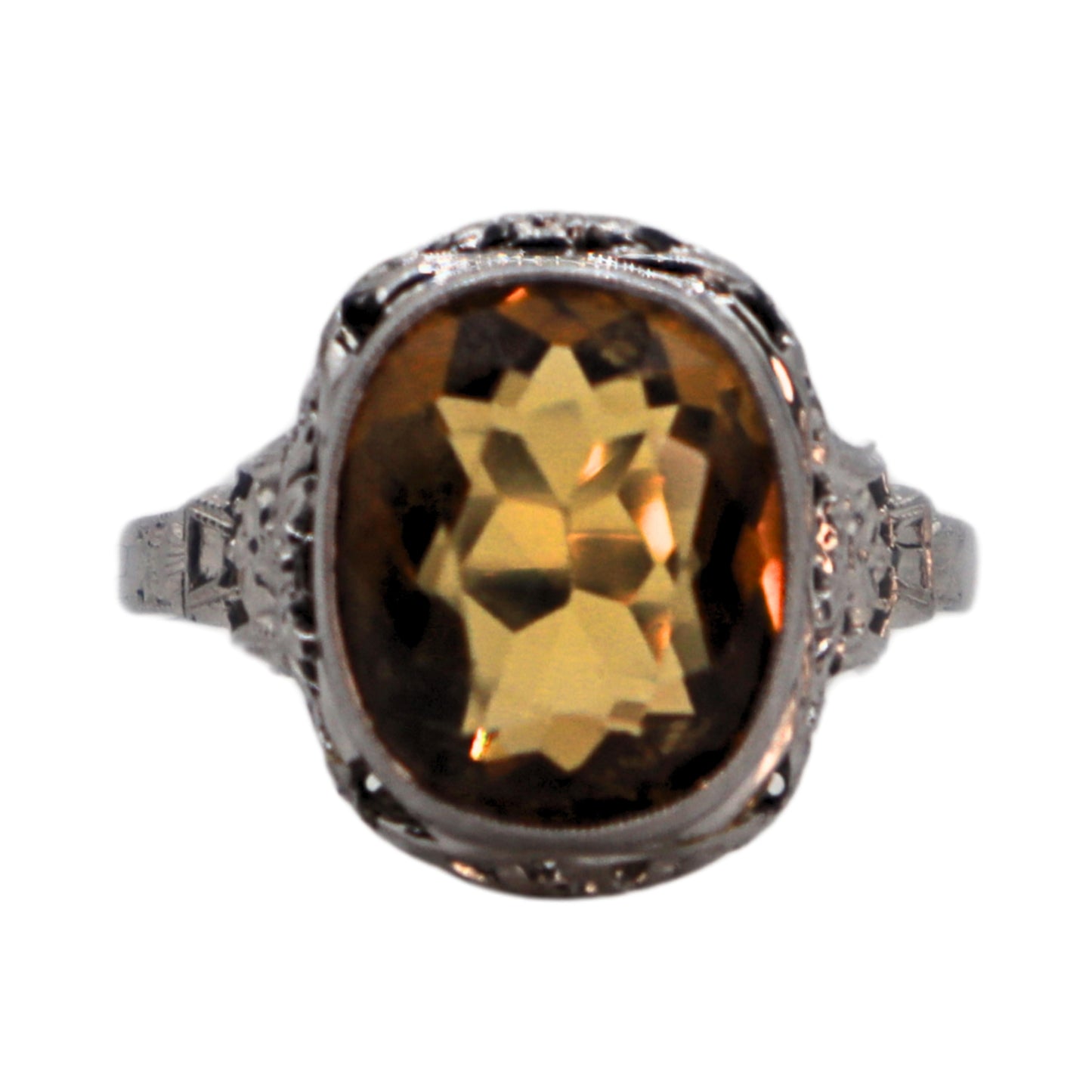 Late Art Deco Untermeyer Robbins & Co. Citrine 14k White Gold Ring