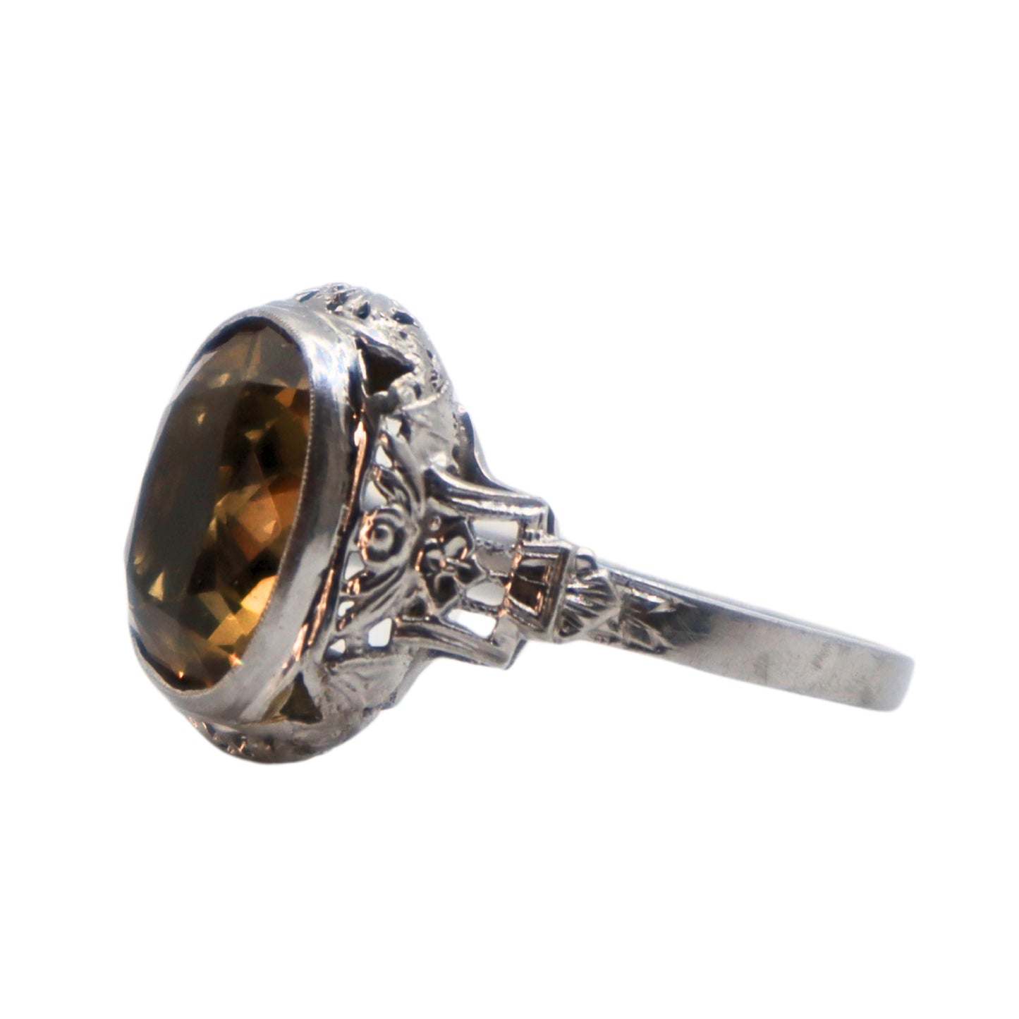 Late Art Deco Untermeyer Robbins & Co. Citrine 14k White Gold Ring