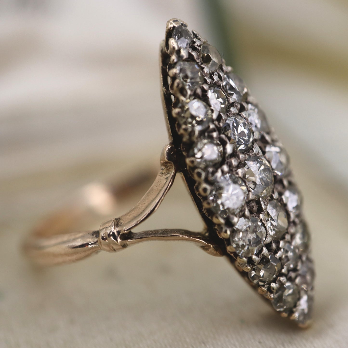 Victorian Diamond 10k Antique Gold Navette Ring