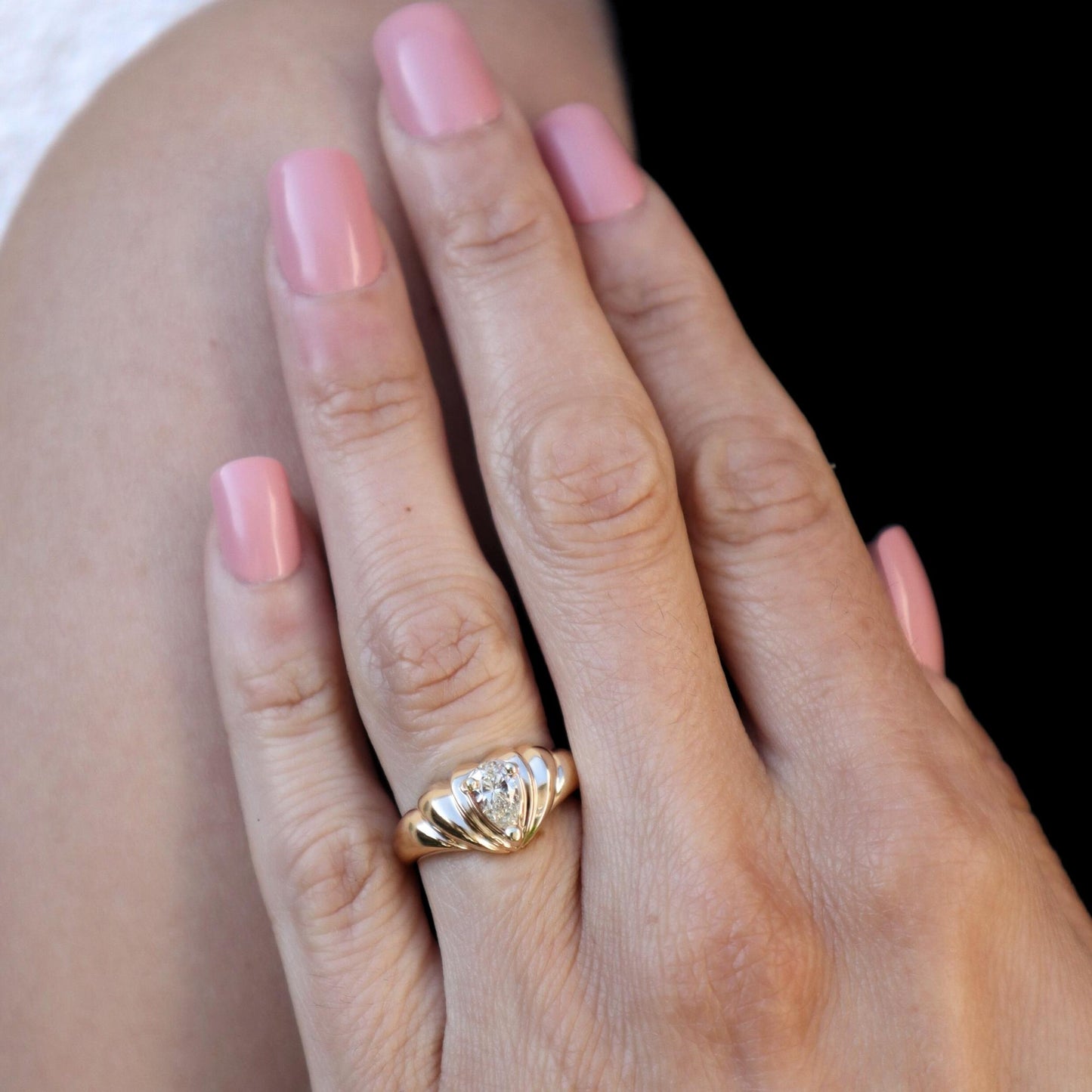 Vintage 0.60 Carat Pear Cut Diamond 14k Yellow Gold Ring