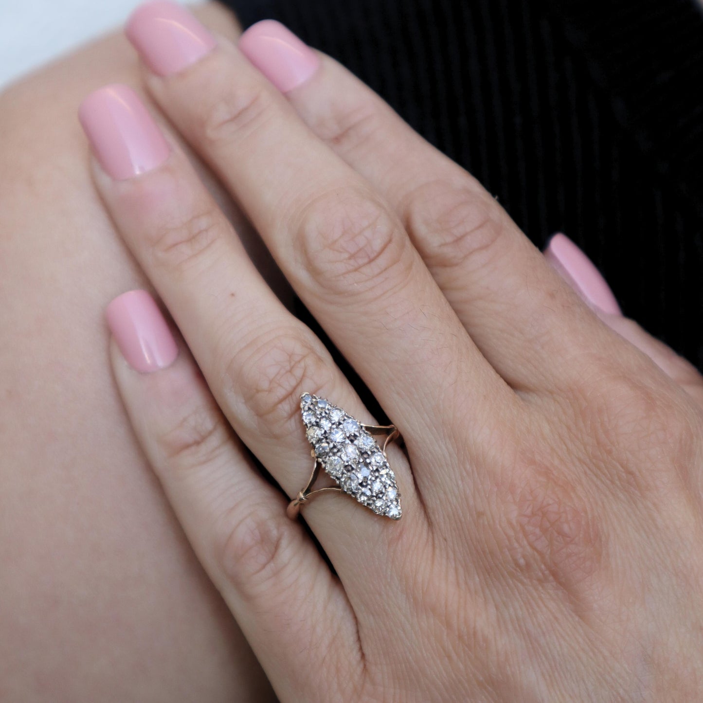 Victorian Diamond 10k Antique Gold Navette Ring
