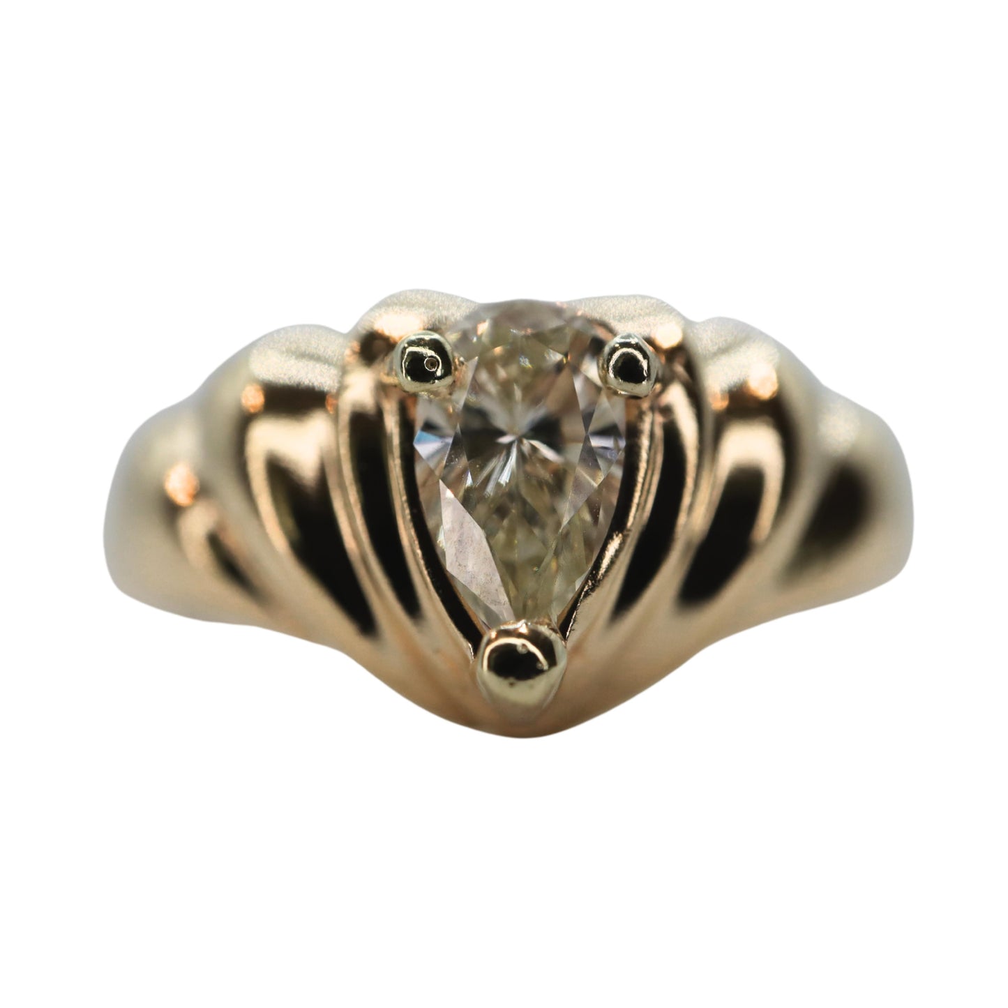 Vintage 0.60 Carat Pear Cut Diamond 14k Yellow Gold Ring