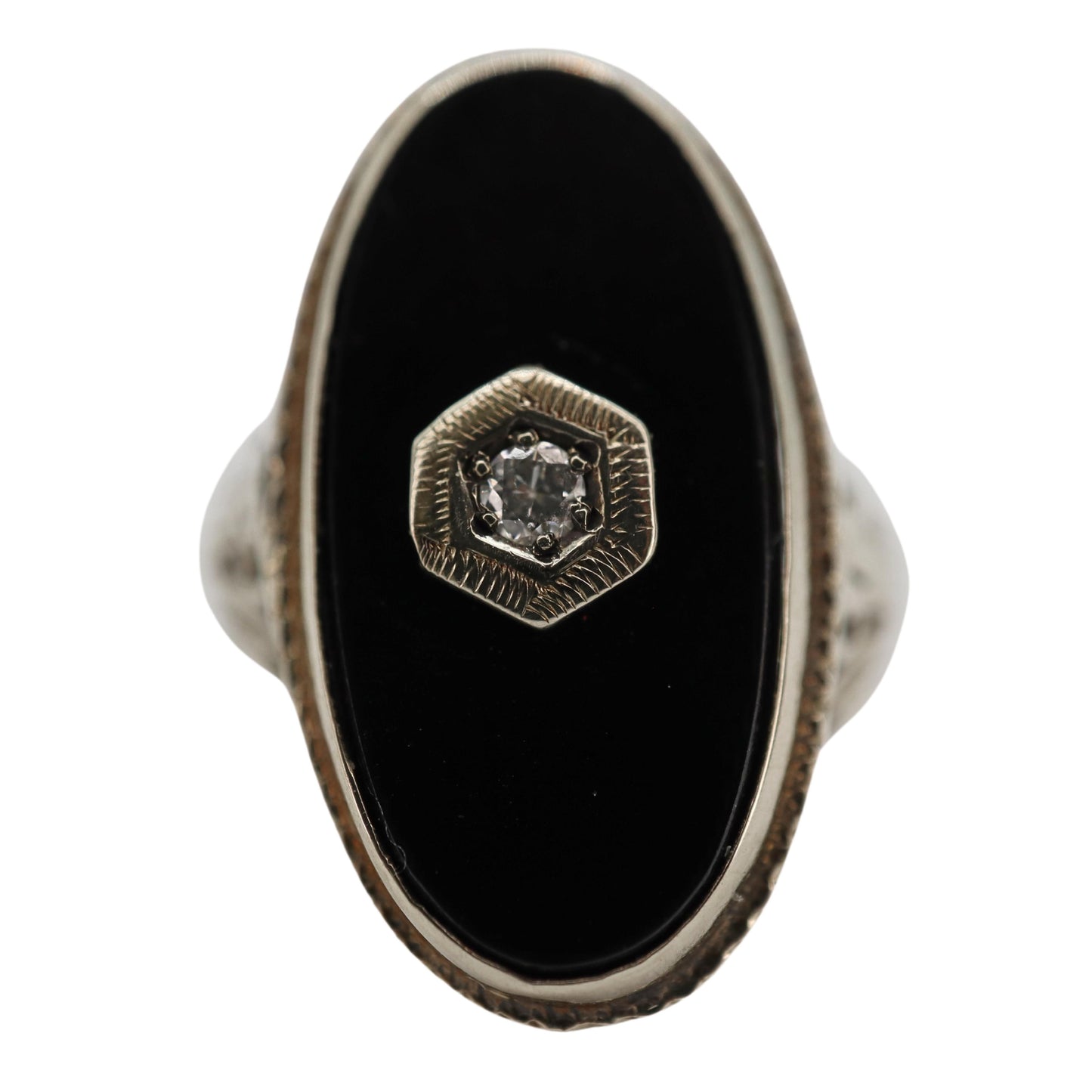 Art Deco Diamond Onyx 14k White Gold Ring