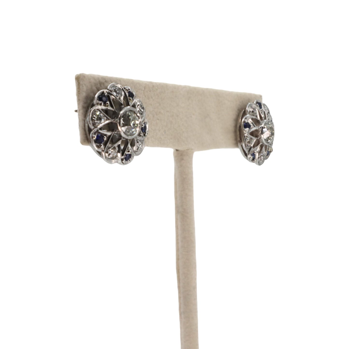 Art Deco Diamond Sapphire Platinum Stud Earrings