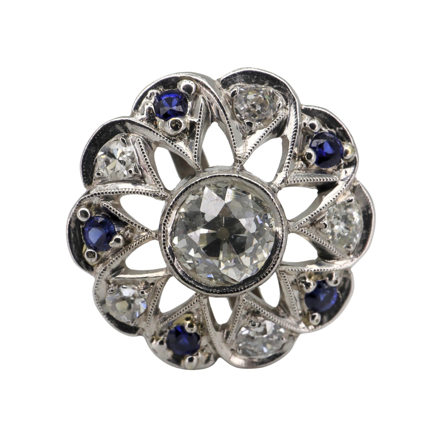 Art Deco Diamond Sapphire Platinum Stud Earrings