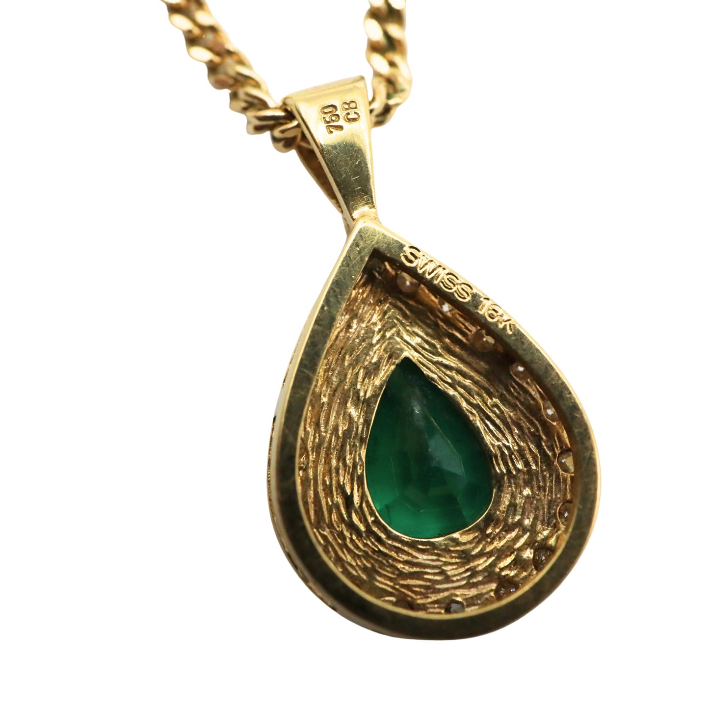 Vintage Emerald Diamond 18k Yellow Gold Necklace
