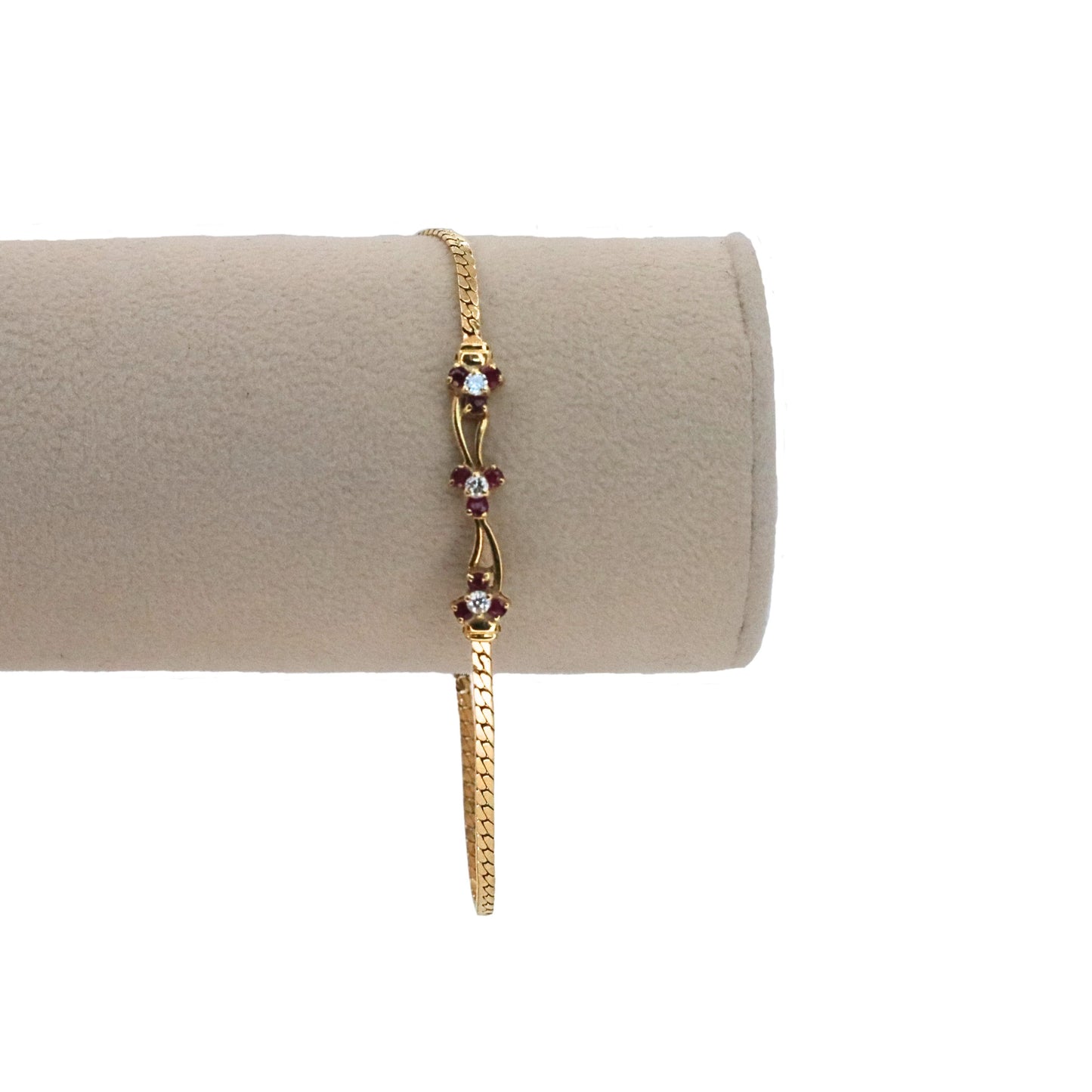 Vintage Ruby Diamond 14k Yellow Gold Bracelet