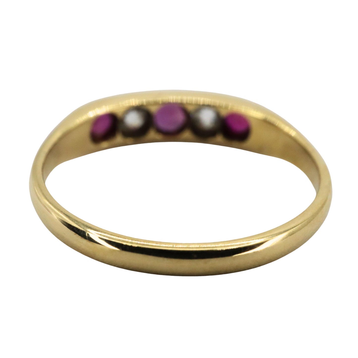 Antique Ruby Diamond 18k Yellow Gold Five Stone Band Ring