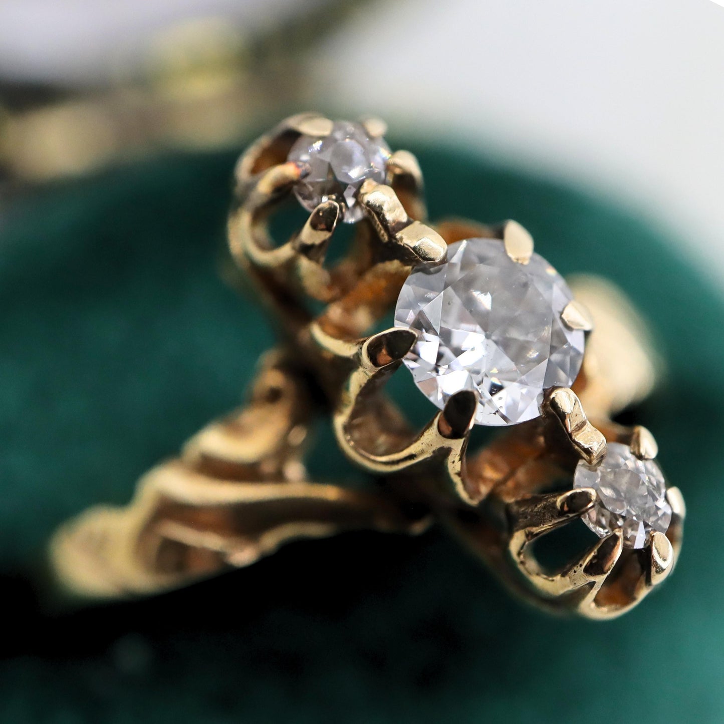 Victorian Diamond 14k Yellow Gold Three Stone Ring