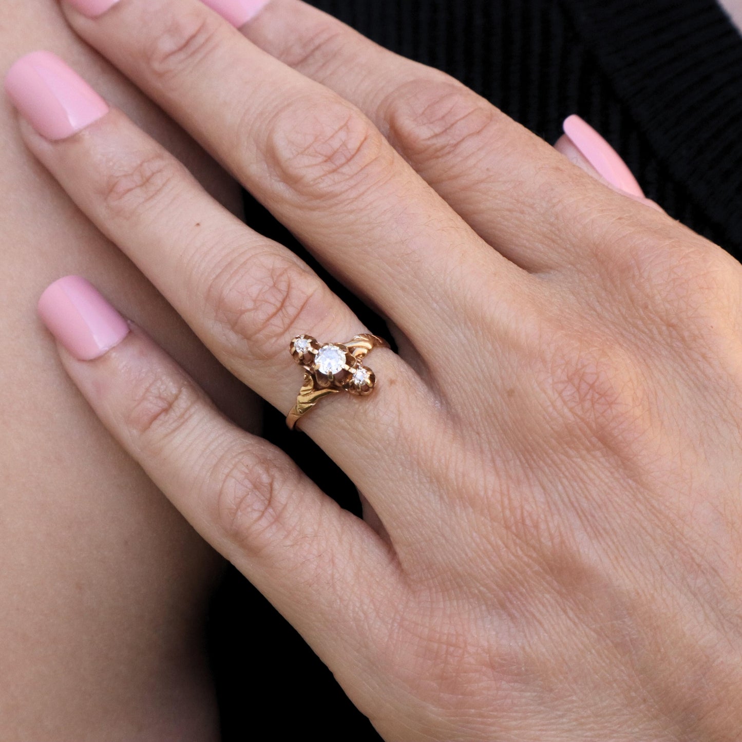 Victorian Diamond 14k Yellow Gold Three Stone Ring