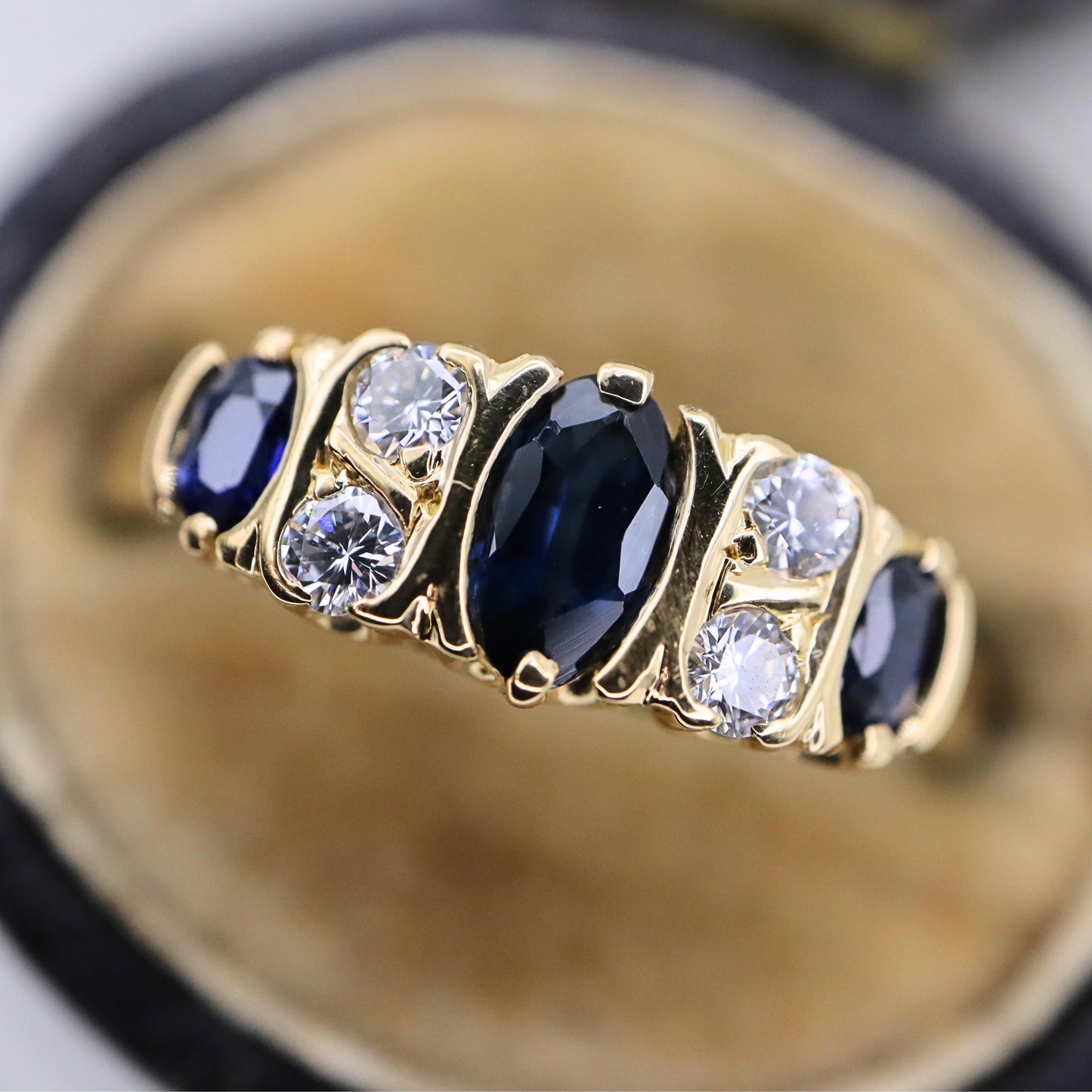 Vintage Portuguese Sapphire Diamond 19k Yellow Gold Ring