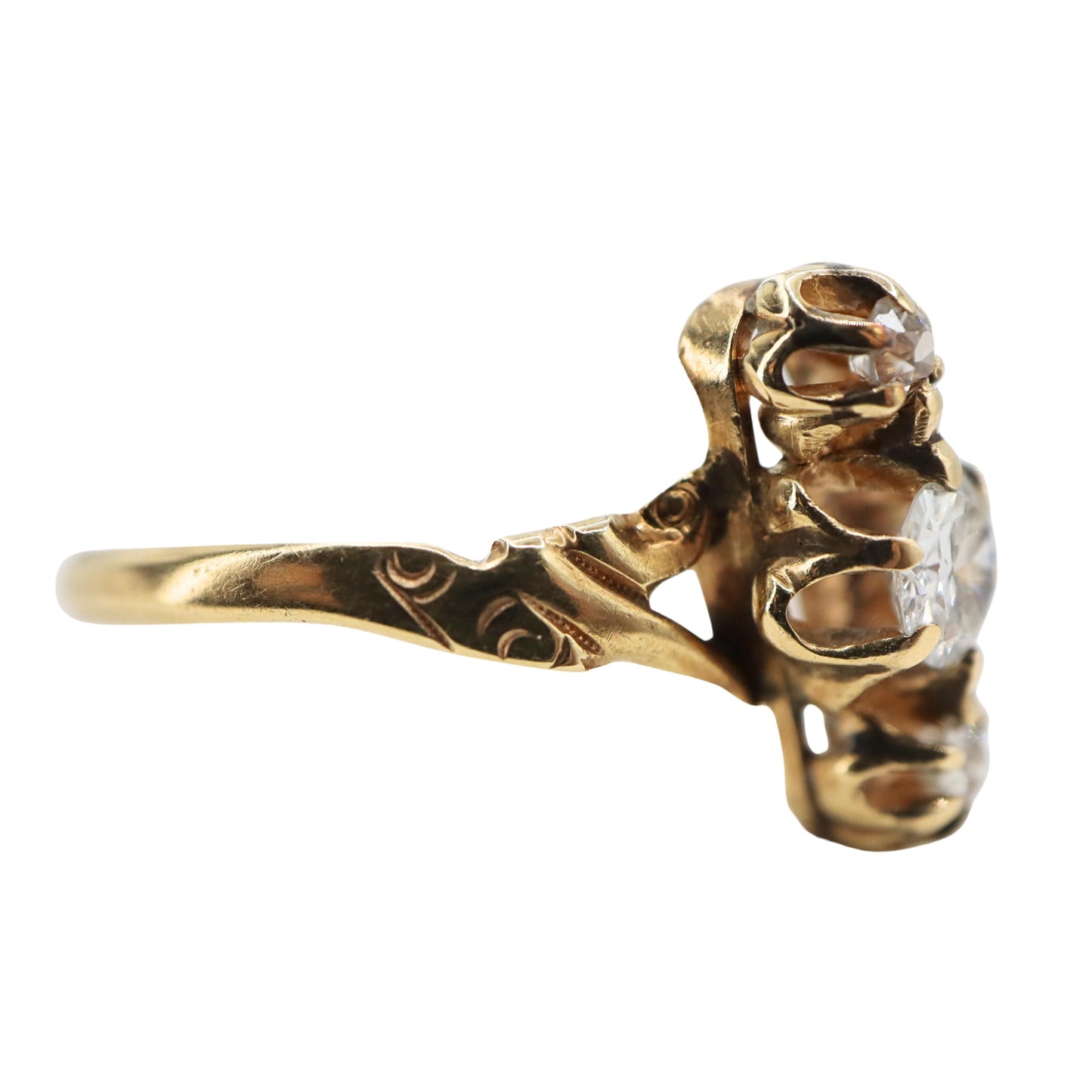 Victorian Diamond 14k Yellow Gold Three Stone Ring