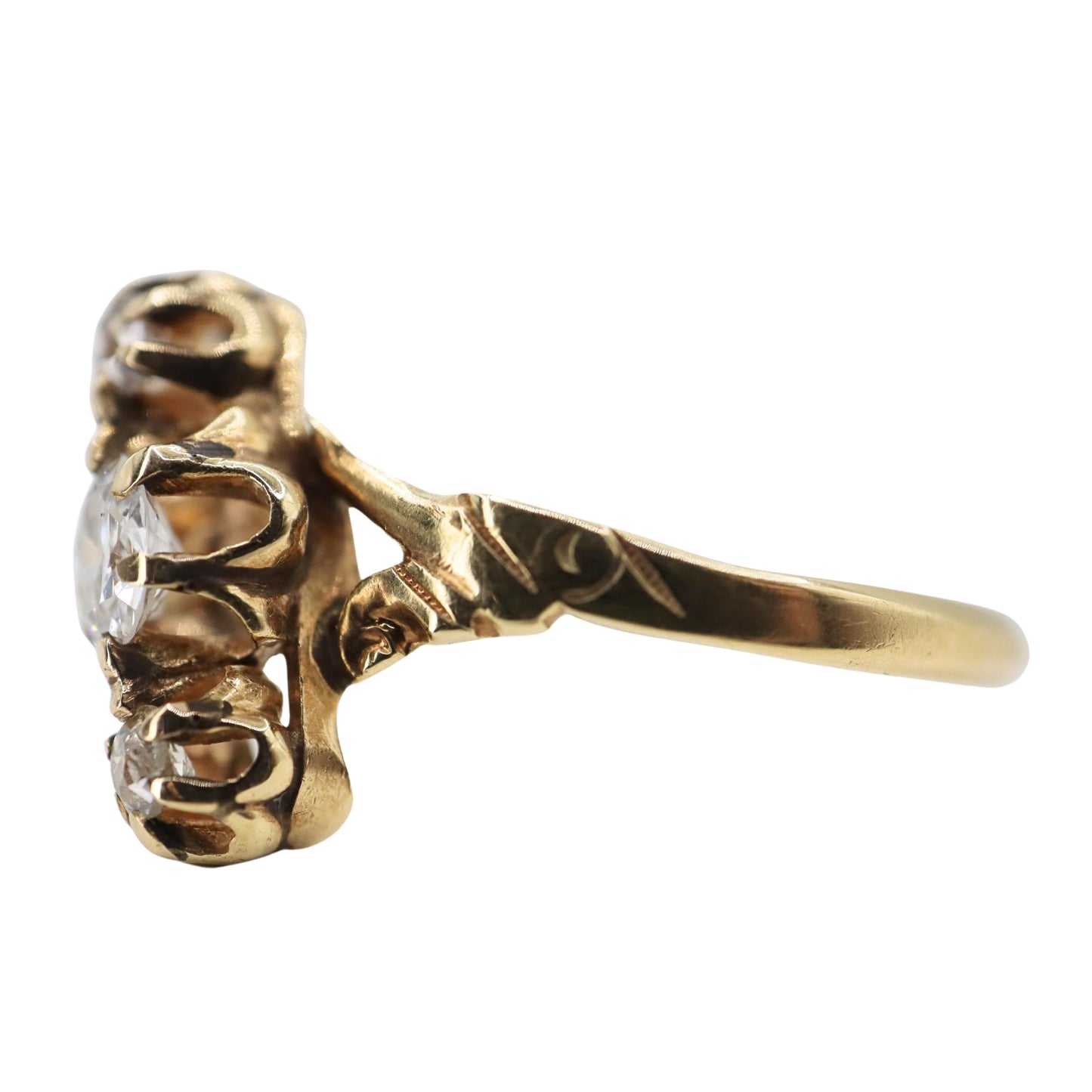 Victorian Diamond 14k Yellow Gold Three Stone Ring