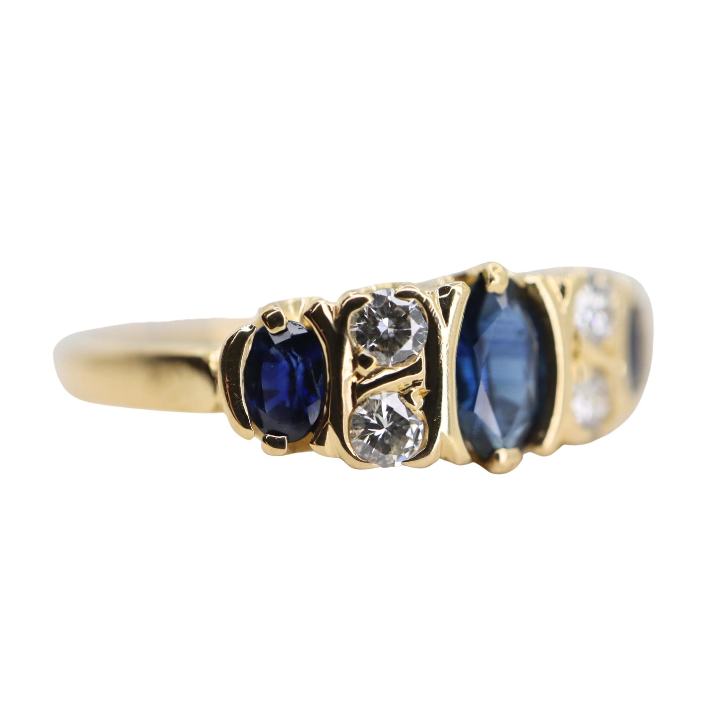 Vintage Portuguese Sapphire Diamond 19k Yellow Gold Ring