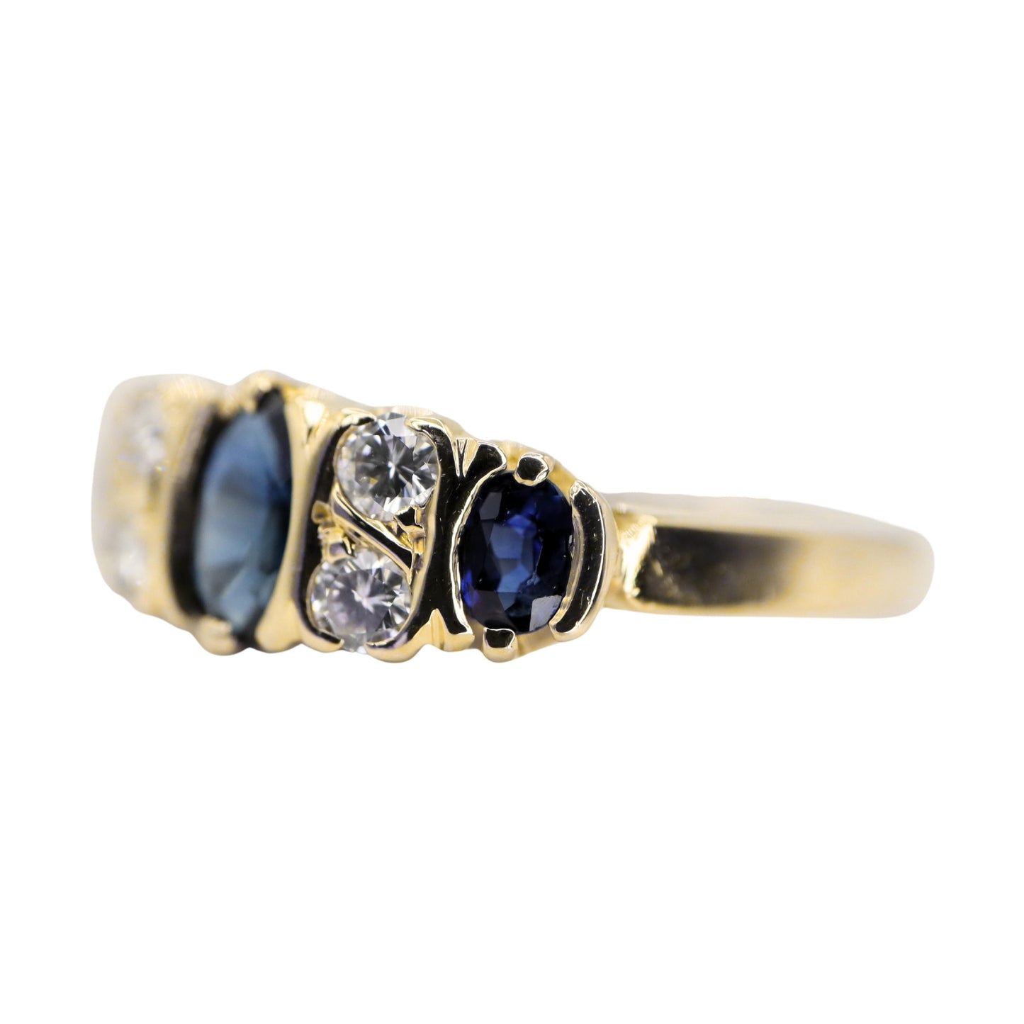 Vintage Portuguese Sapphire Diamond 19k Yellow Gold Ring