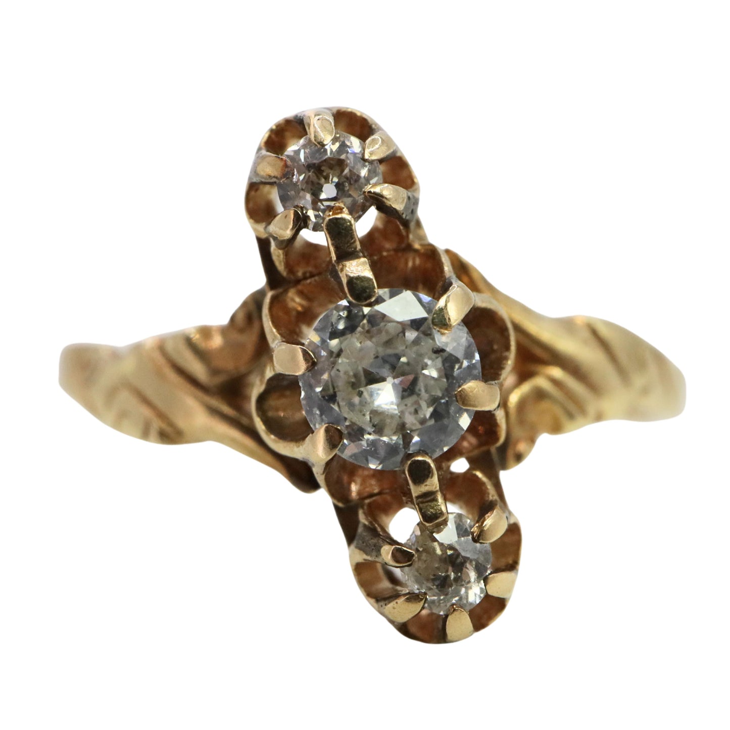 Victorian Diamond 14k Yellow Gold Three Stone Ring
