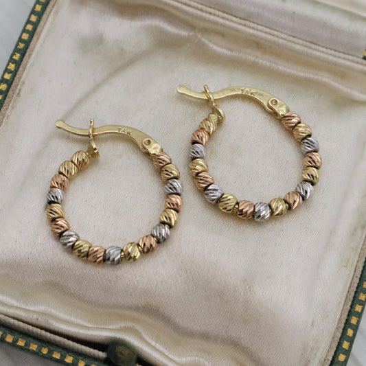 Vintage 18k Gold Tricolor Hoop Earrings