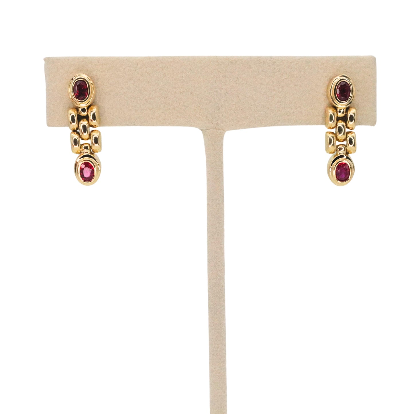 Vintage Ruby 18k Yellow Gold Chain Earrings