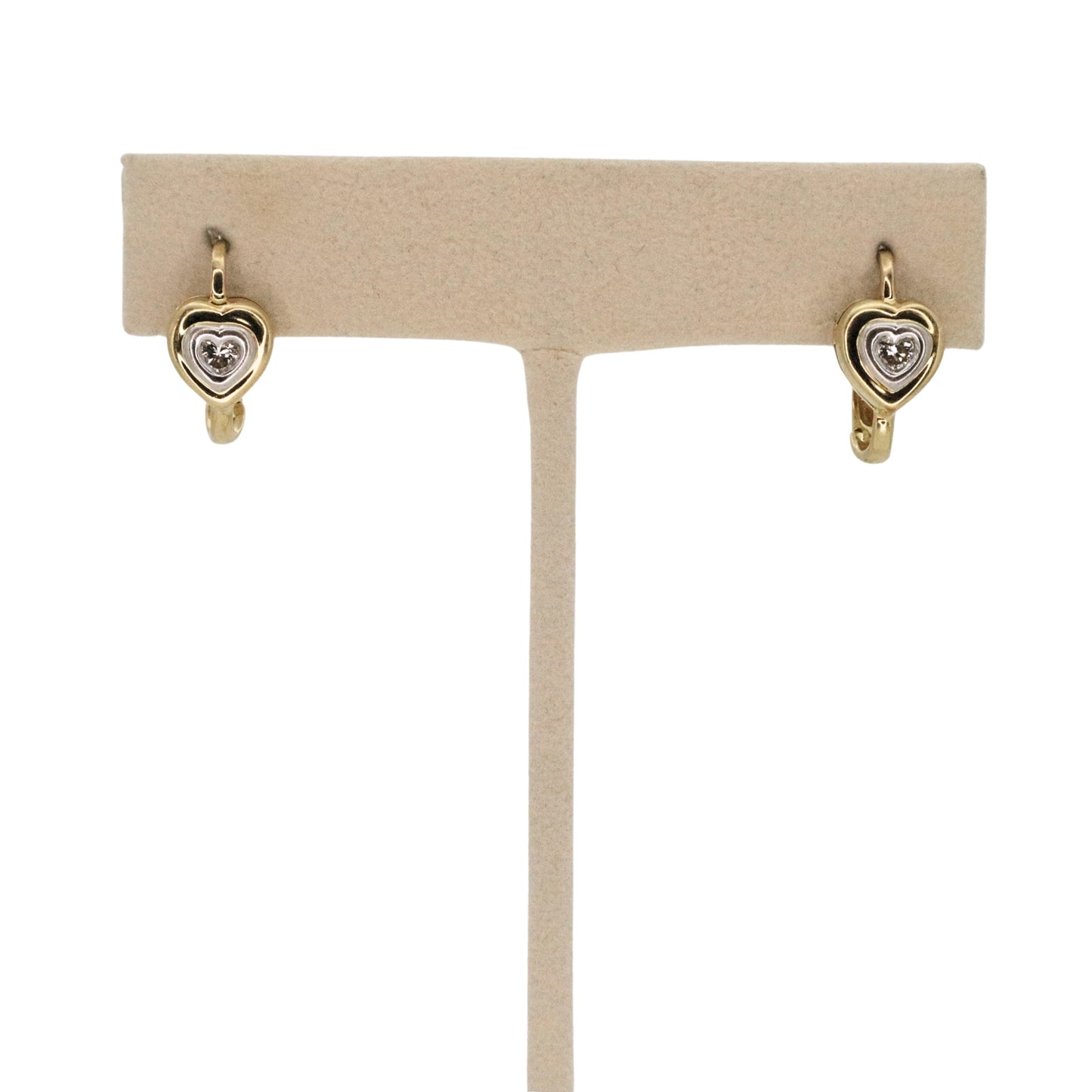 Vintage Diamond Two Tone Gold Heart Earrings