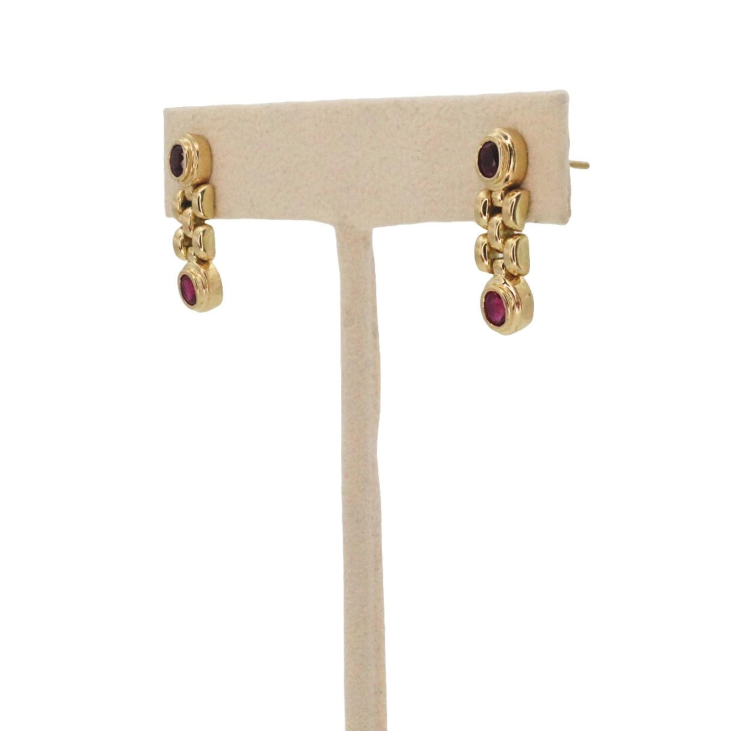 Vintage Ruby 18k Yellow Gold Chain Earrings