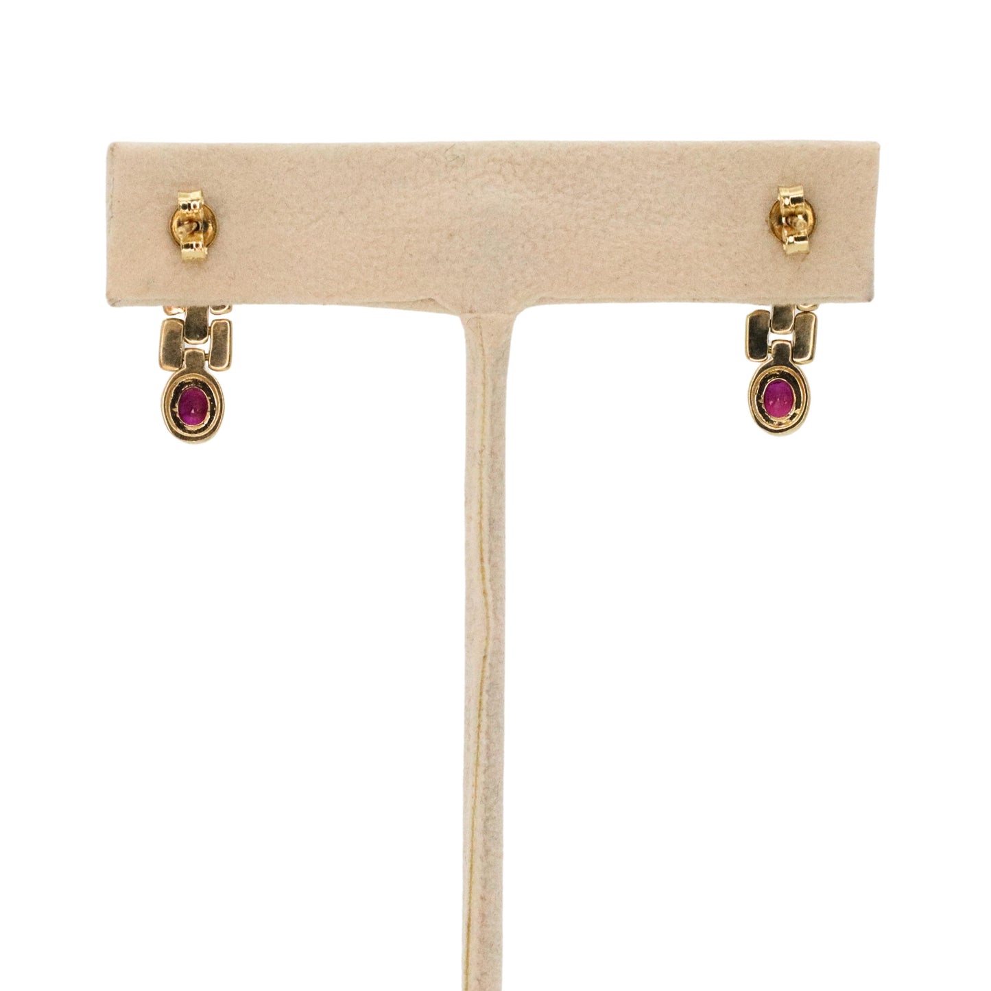 Vintage Ruby 18k Yellow Gold Chain Earrings