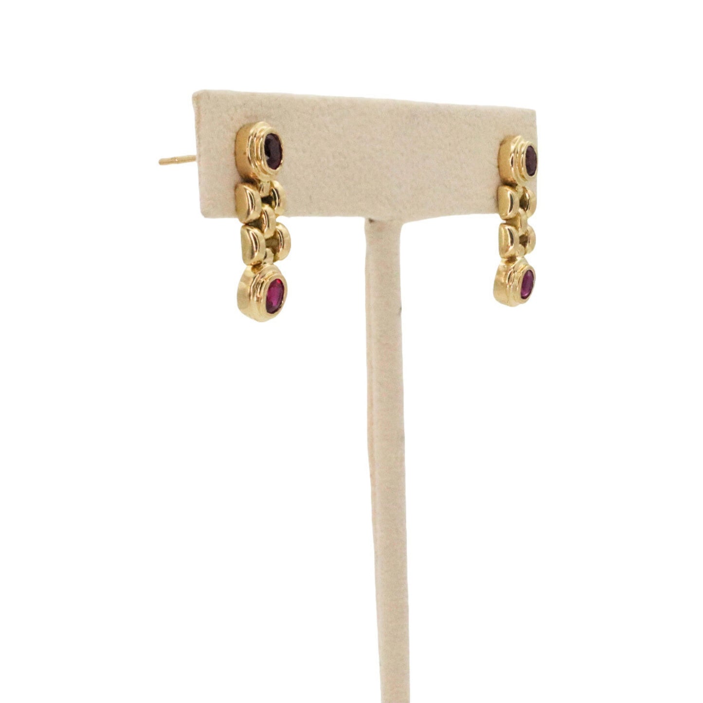 Vintage Ruby 18k Yellow Gold Chain Earrings