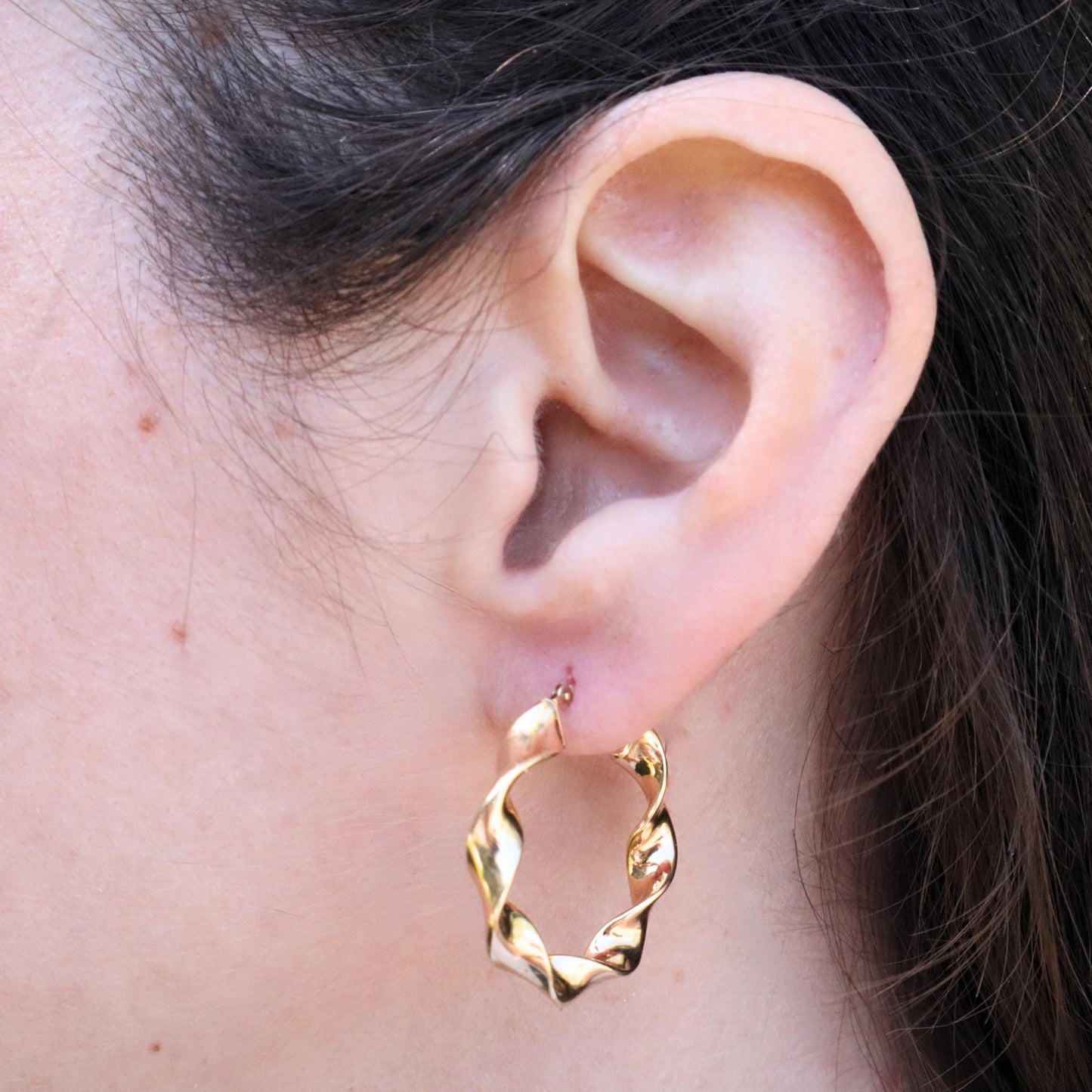 Vintage 14k Yellow Gold Twisted Hoop Earrings