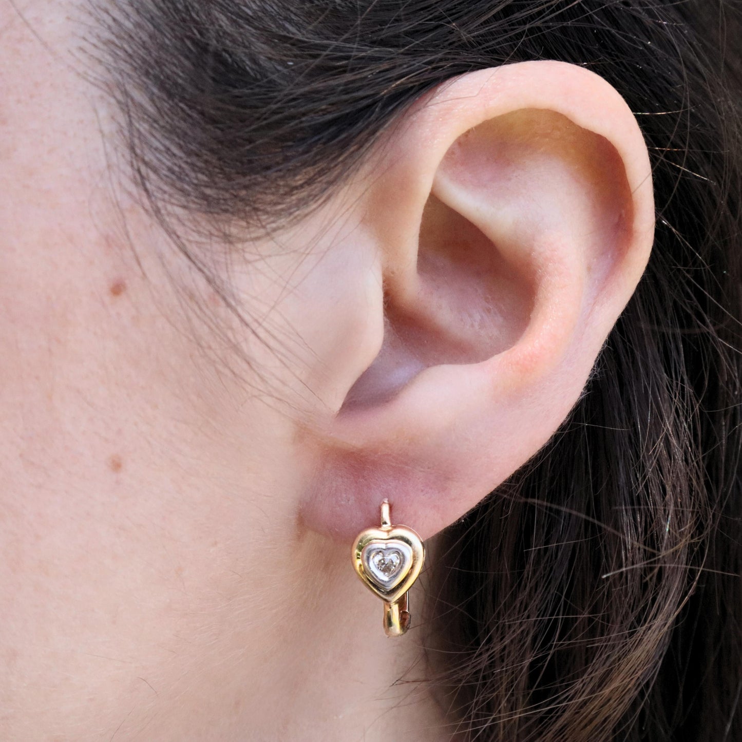 Vintage Diamond Two Tone Gold Heart Earrings
