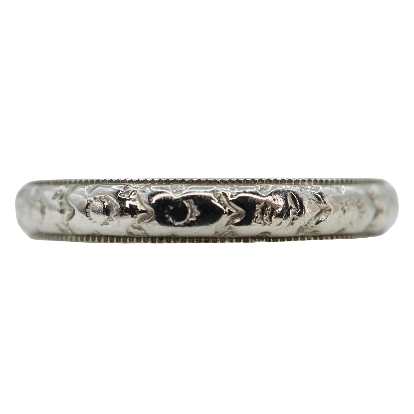 Art Deco 18k White Gold Engraved Band Ring