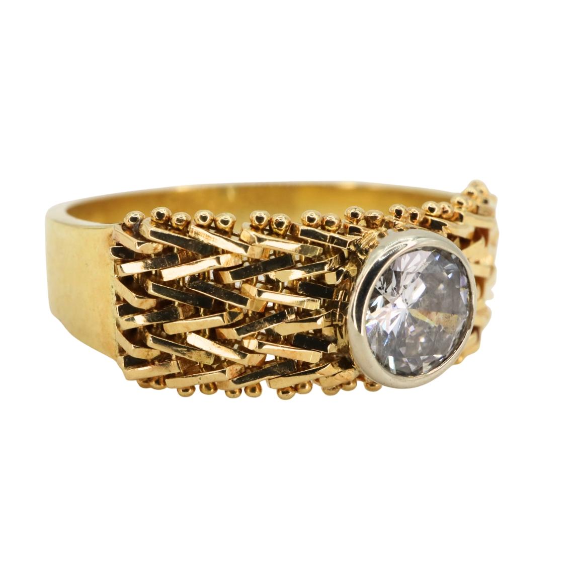 Vintage Diamond 18k Basketweave Band Ring