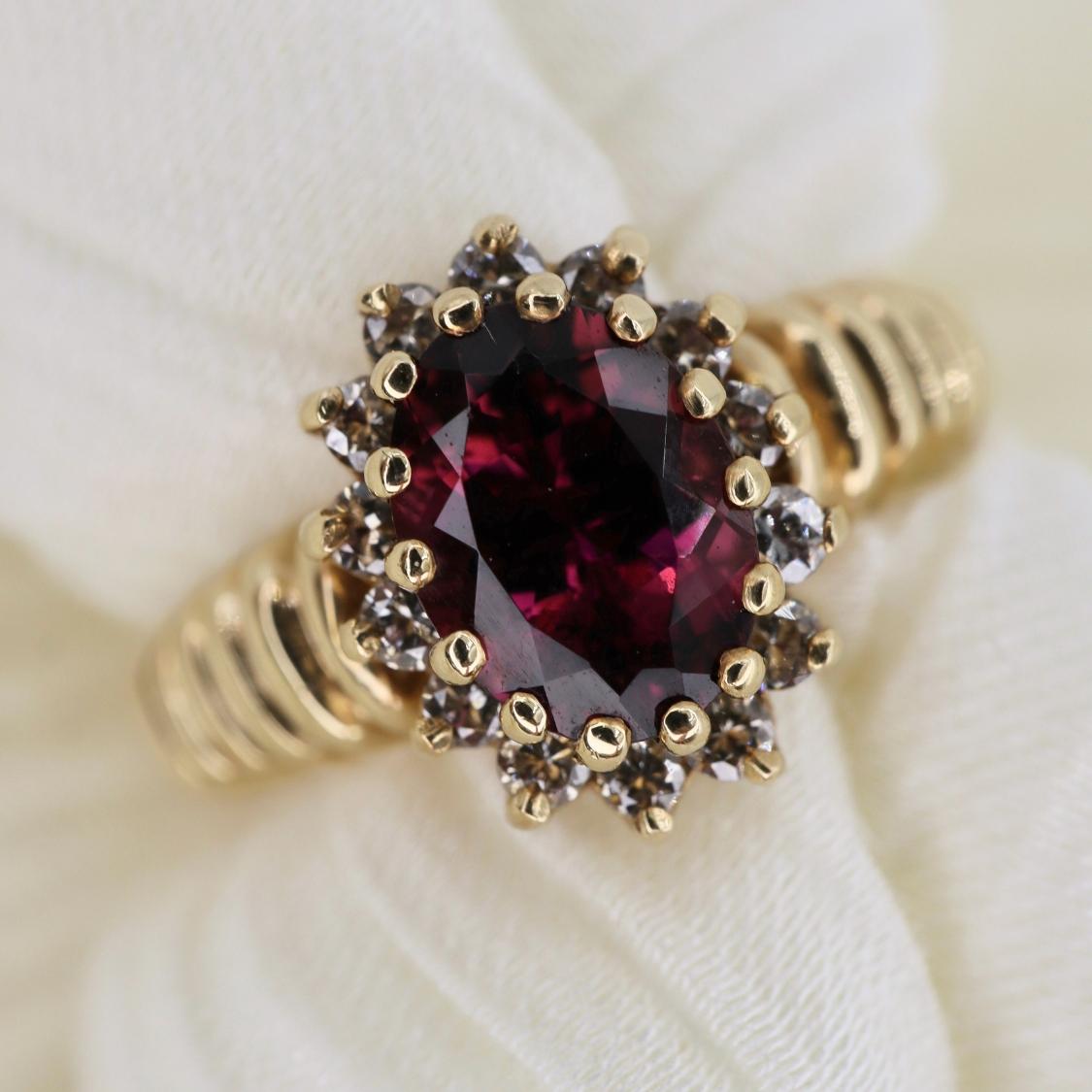 Vintage Tourmaline Diamond 14k Yellow Gold Ring