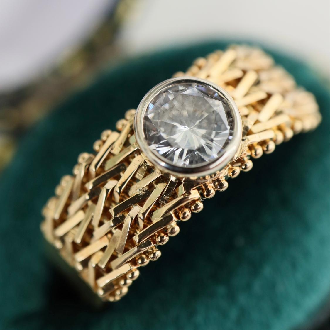 Vintage Diamond 18k Basketweave Band Ring