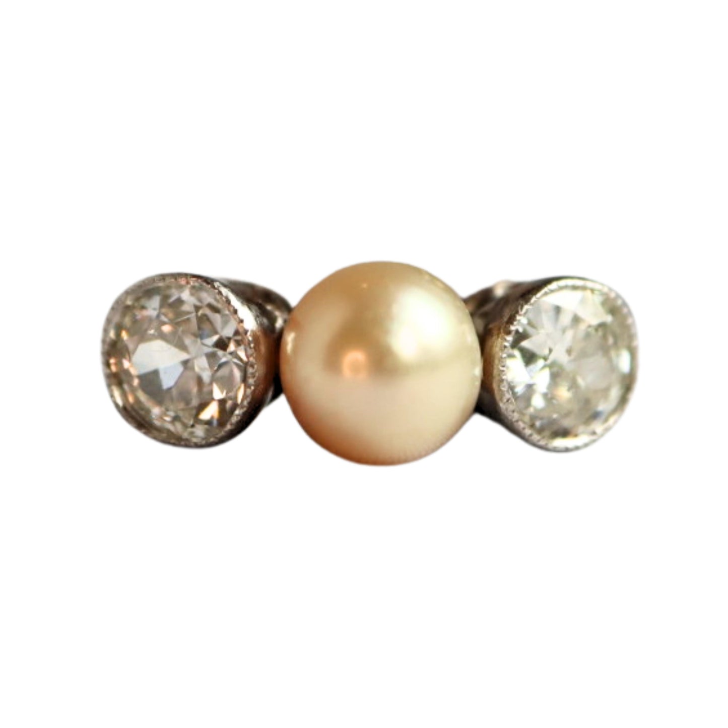 Edwardian Pearl Diamond Platinum Three Stone Ring