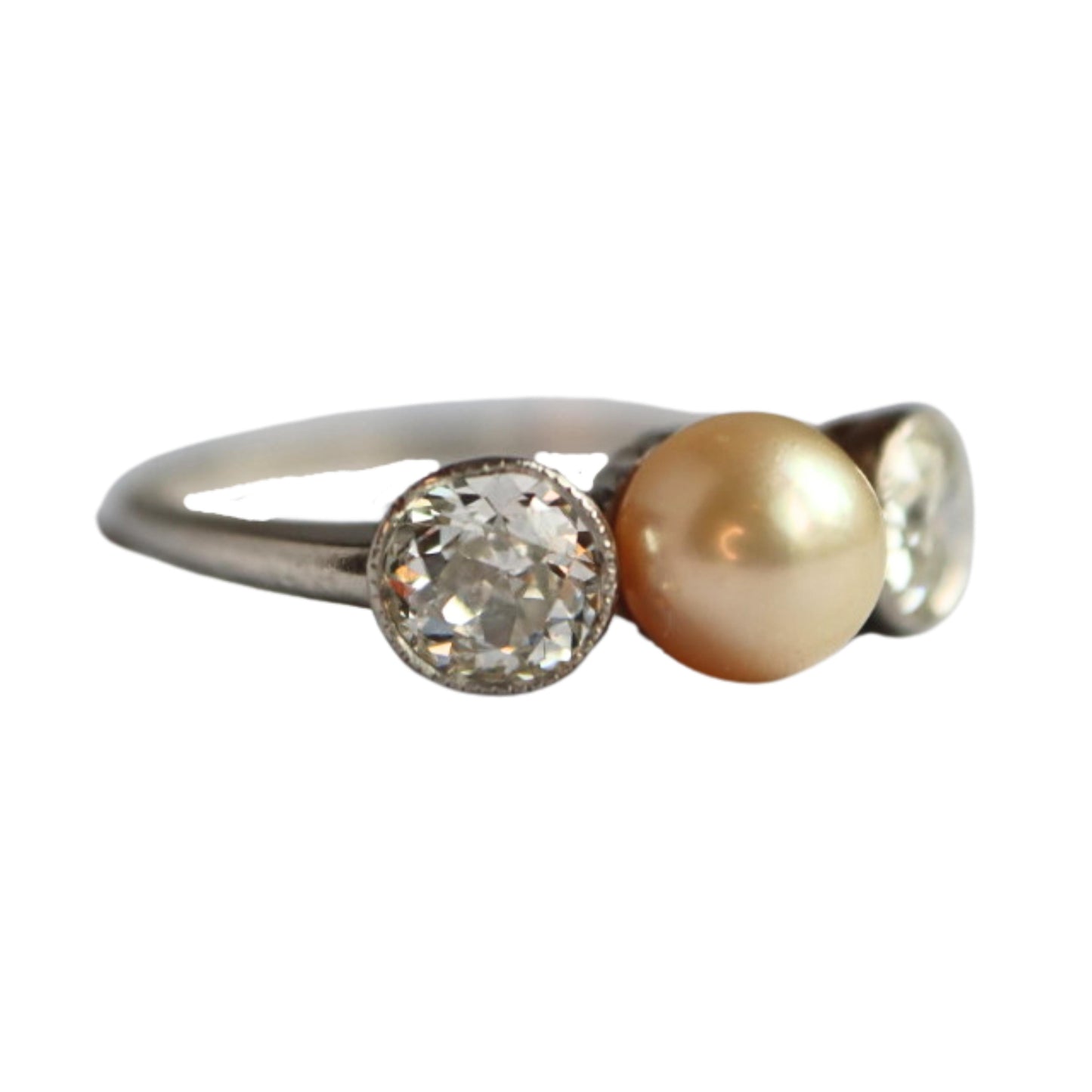 Edwardian Pearl Diamond Platinum Three Stone Ring